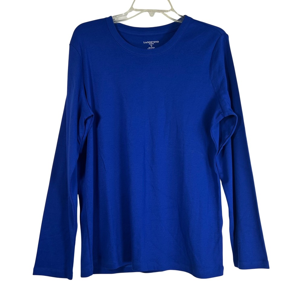 Lands' End Shaped Long Sleeve Tee Royal Blue Cotton Crew Neck XL 18